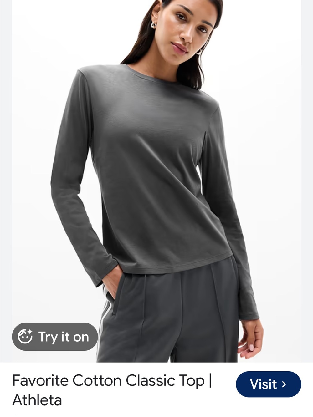 Athleta Favorite Cotton Classic Long Sleeve Top - Charcoal Gray